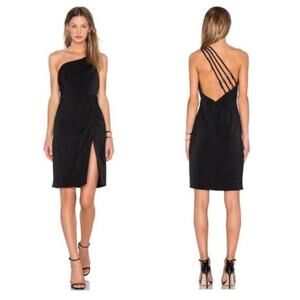 NBD Women's Size M Moonlit Strappy One Shoulder Ruched Front Dress Black